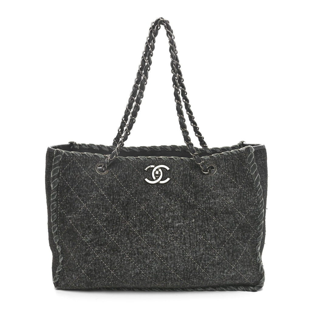 Wool Felt Quilted Large Shopping Tote Grey