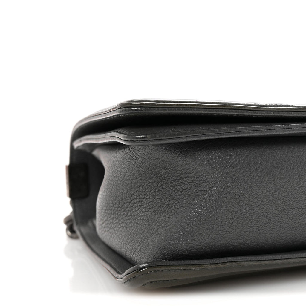 Goatskin Patent Quilted New Medium Boy Flap Grey