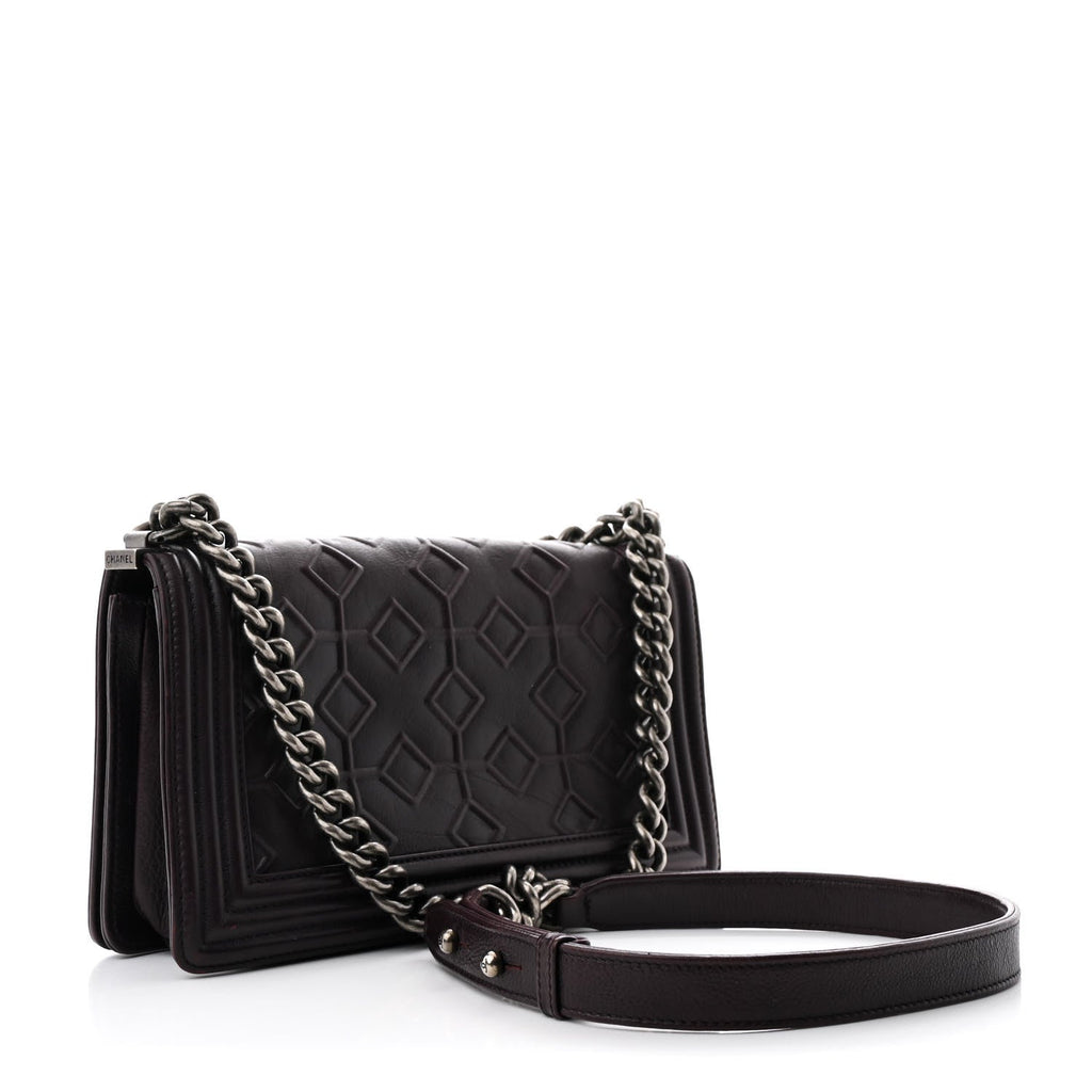 Calfskin Crystal Embossed Medium Boy Flap Plum