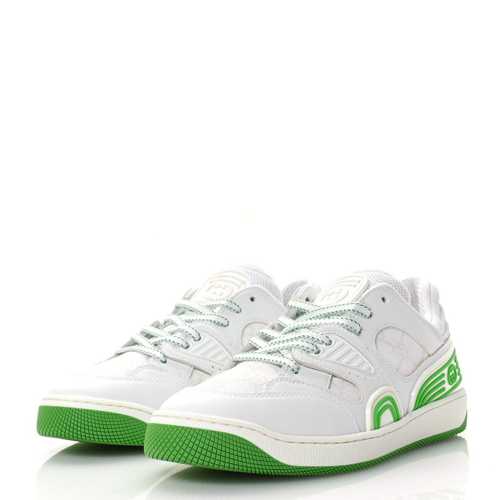 Demetra GG Supreme Monogram Womens Basket Low Top Sneakers 37.5 Great White Green