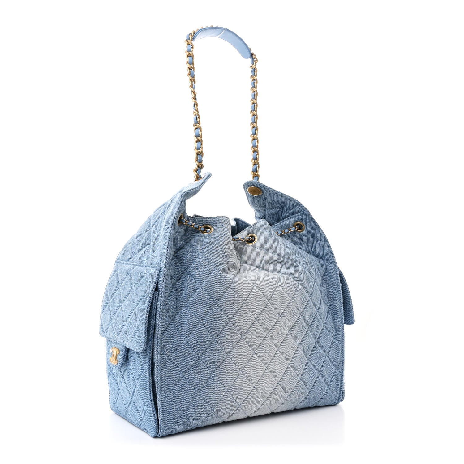 Washed Denim Quilted Medium Chanel 25 Handbag Blue