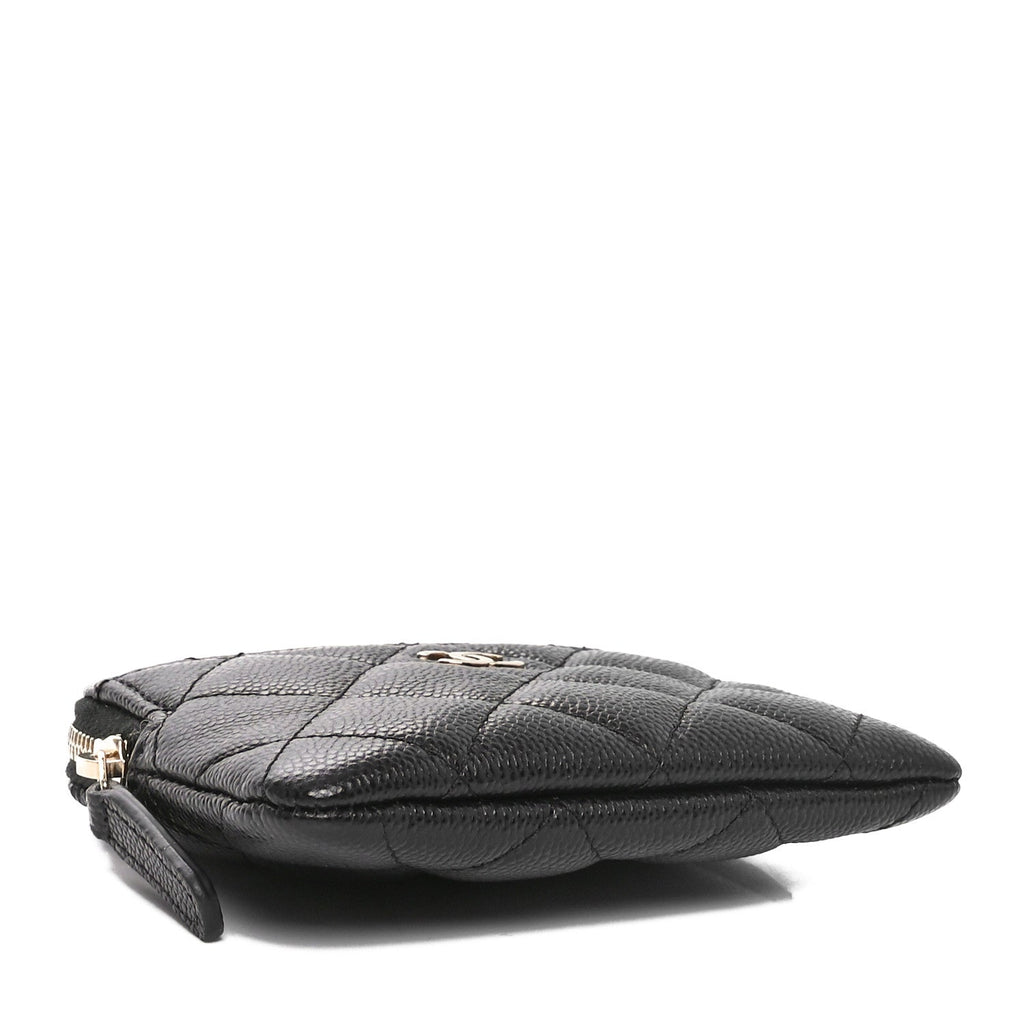 Caviar Quilted Zip  Holder Wallet Black