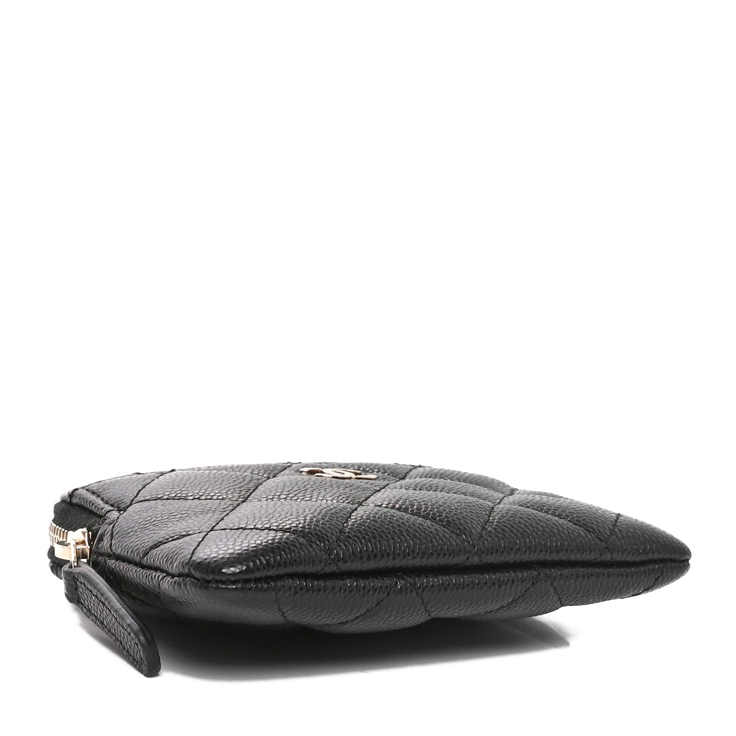 Caviar Quilted Zip  Holder Wallet Black