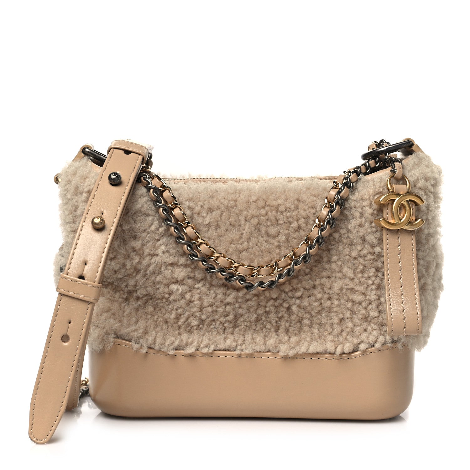 Shearling Small Gabrielle Hobo Dark Beige