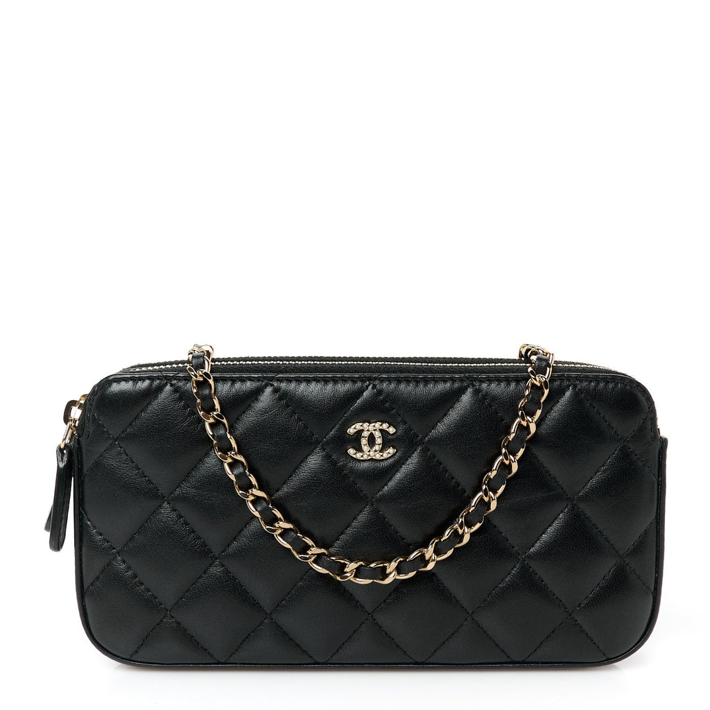 Lambskin Quilted Pearl Clutch With Chain Black