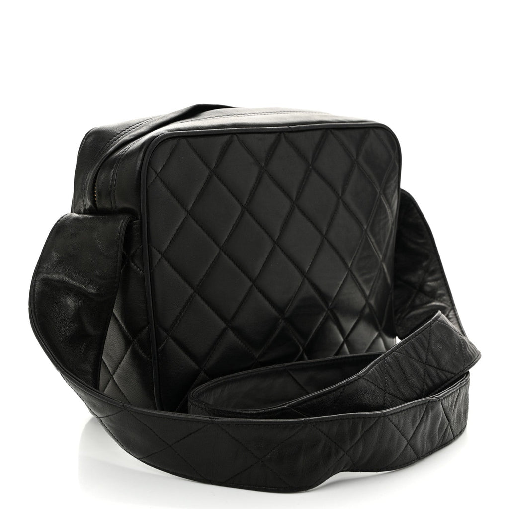 Lambskin Quilted Tassel Flap Camera Case Black