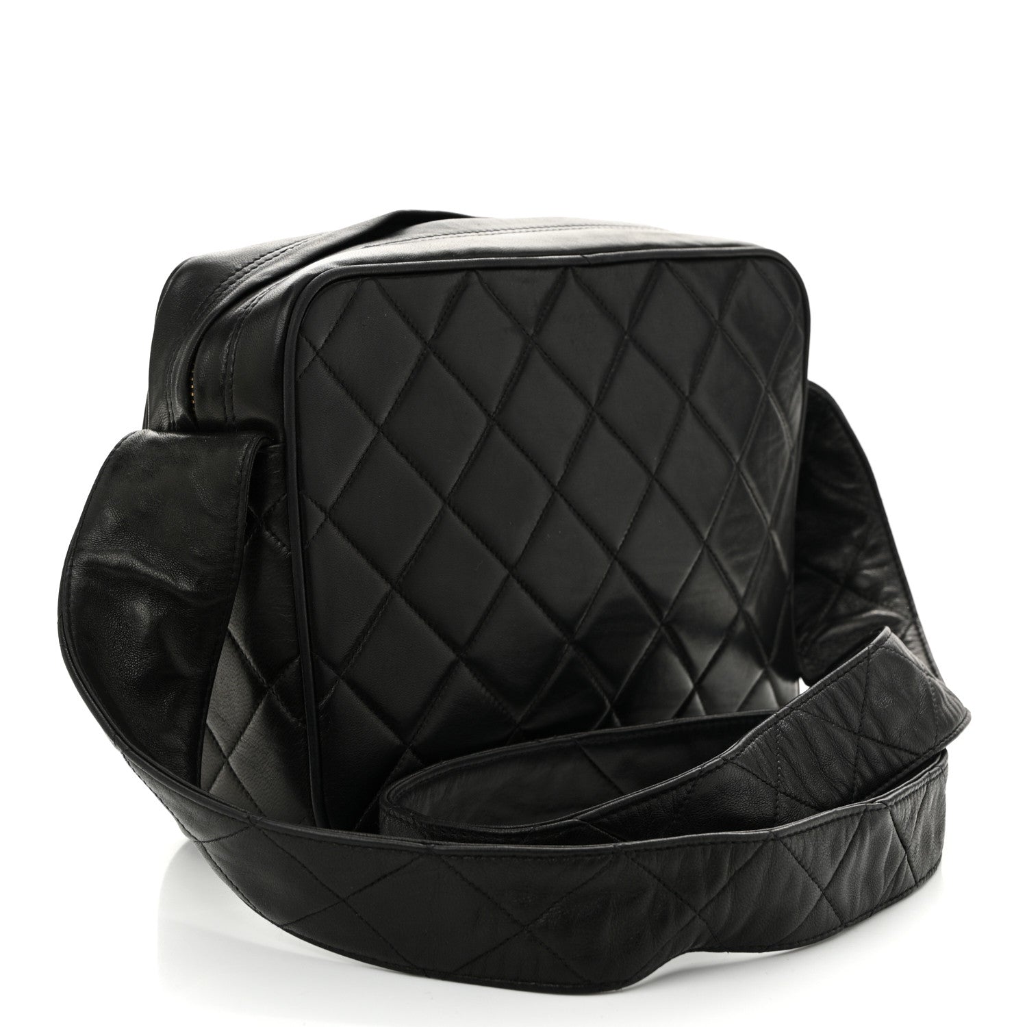 Lambskin Quilted Tassel Flap Camera Case Black