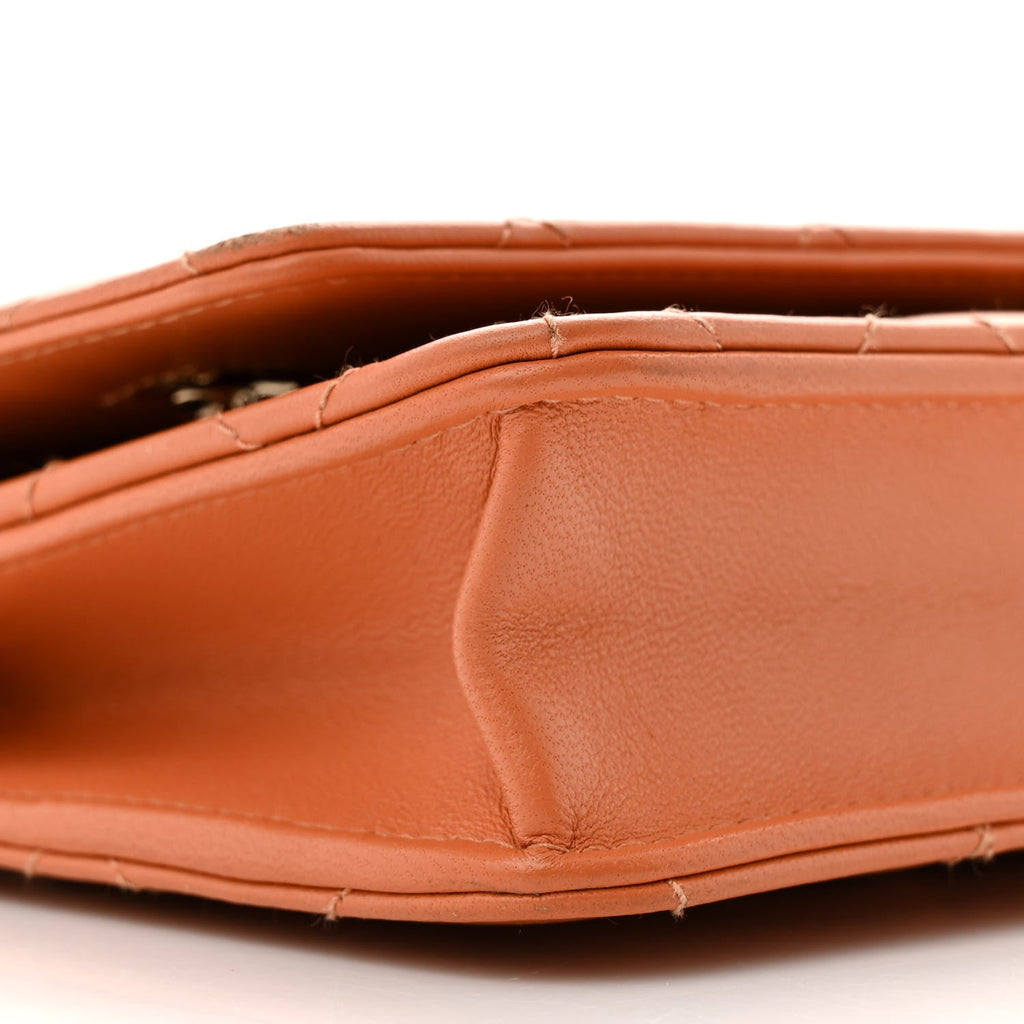Lambskin Quilted Studded CC Wallet On Chain WOC Orange