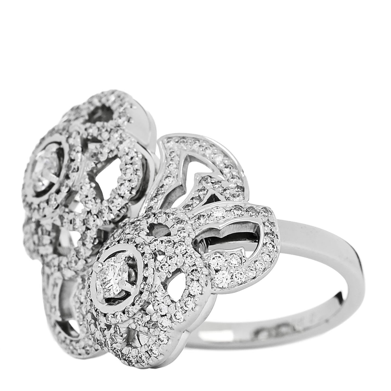 18K White Gold Diamond Camelia Two Flower Ring 51 5.75