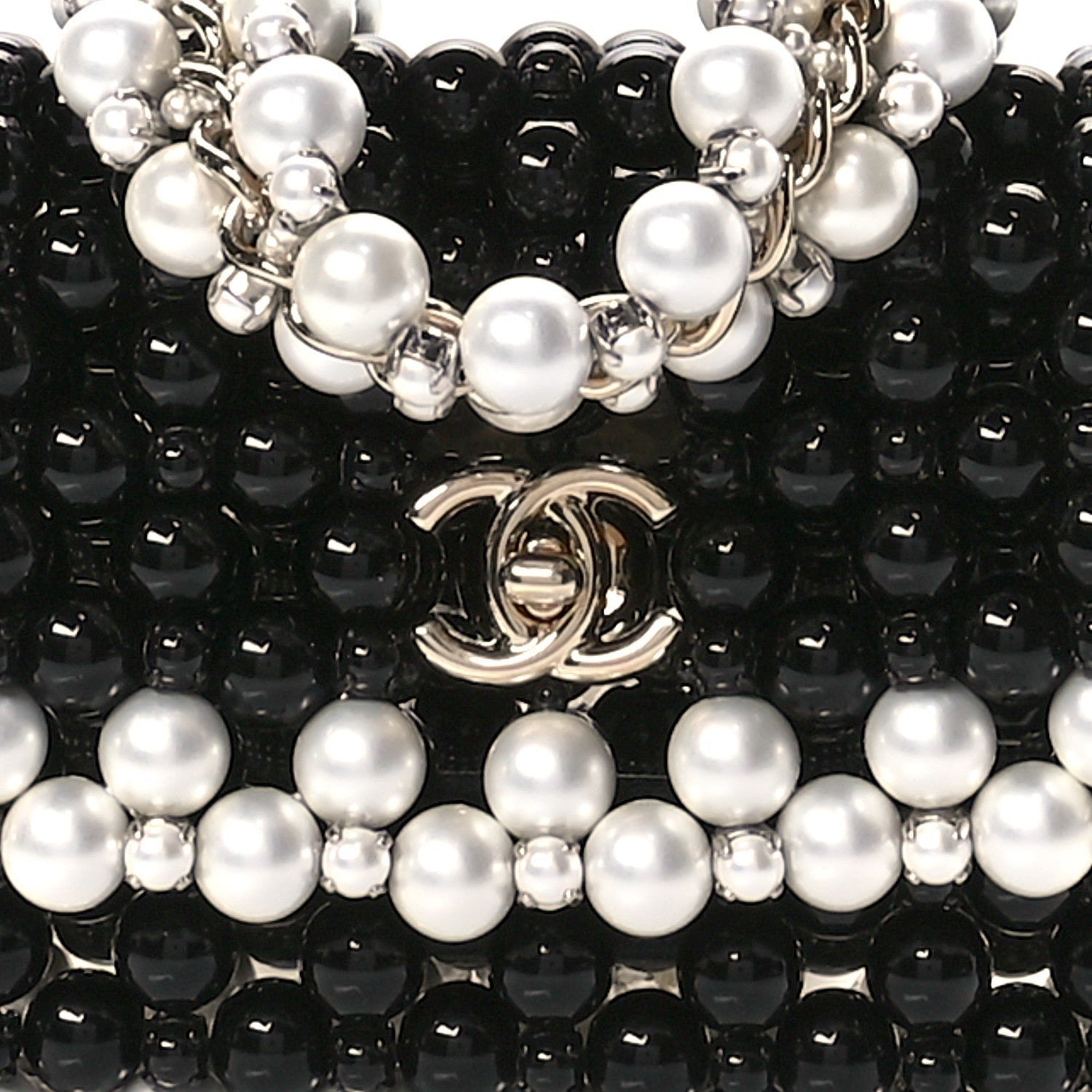 Crystal Pearl Beaded Mini Rectangular Flap Black White