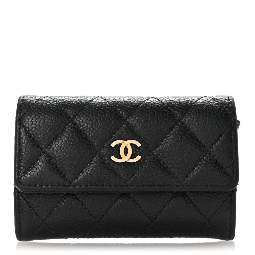 Caviar Quilted Flap  Holder Black
