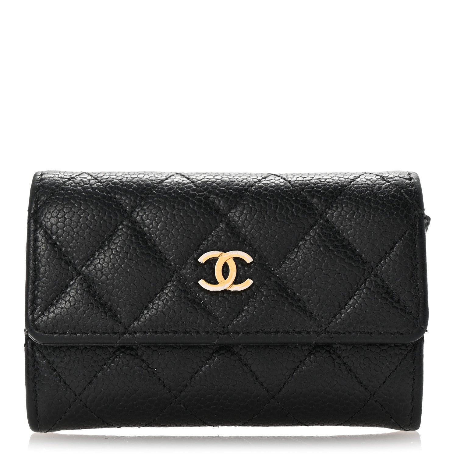 Caviar Quilted Flap  Holder Black