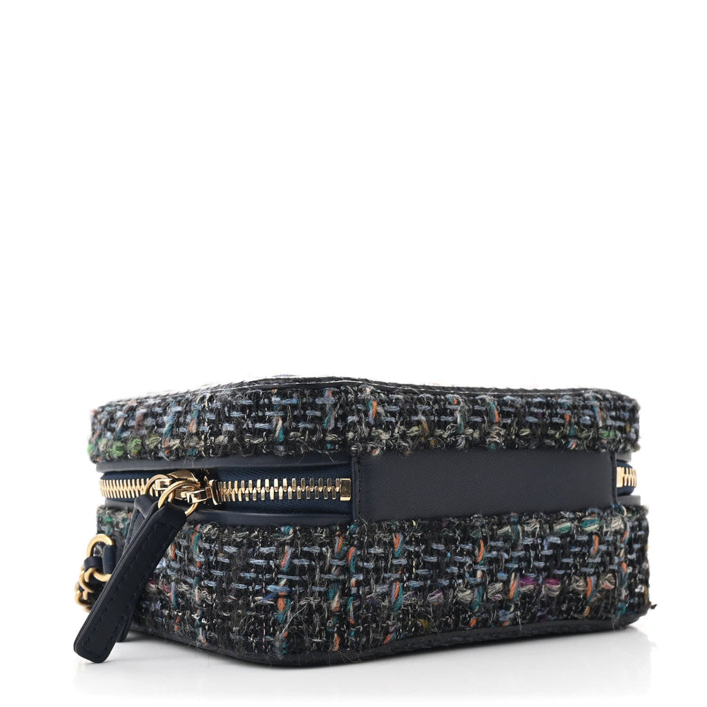 Tweed Snakeskin Quilted Small CC Filigree Vanity Case Navy Multicolor