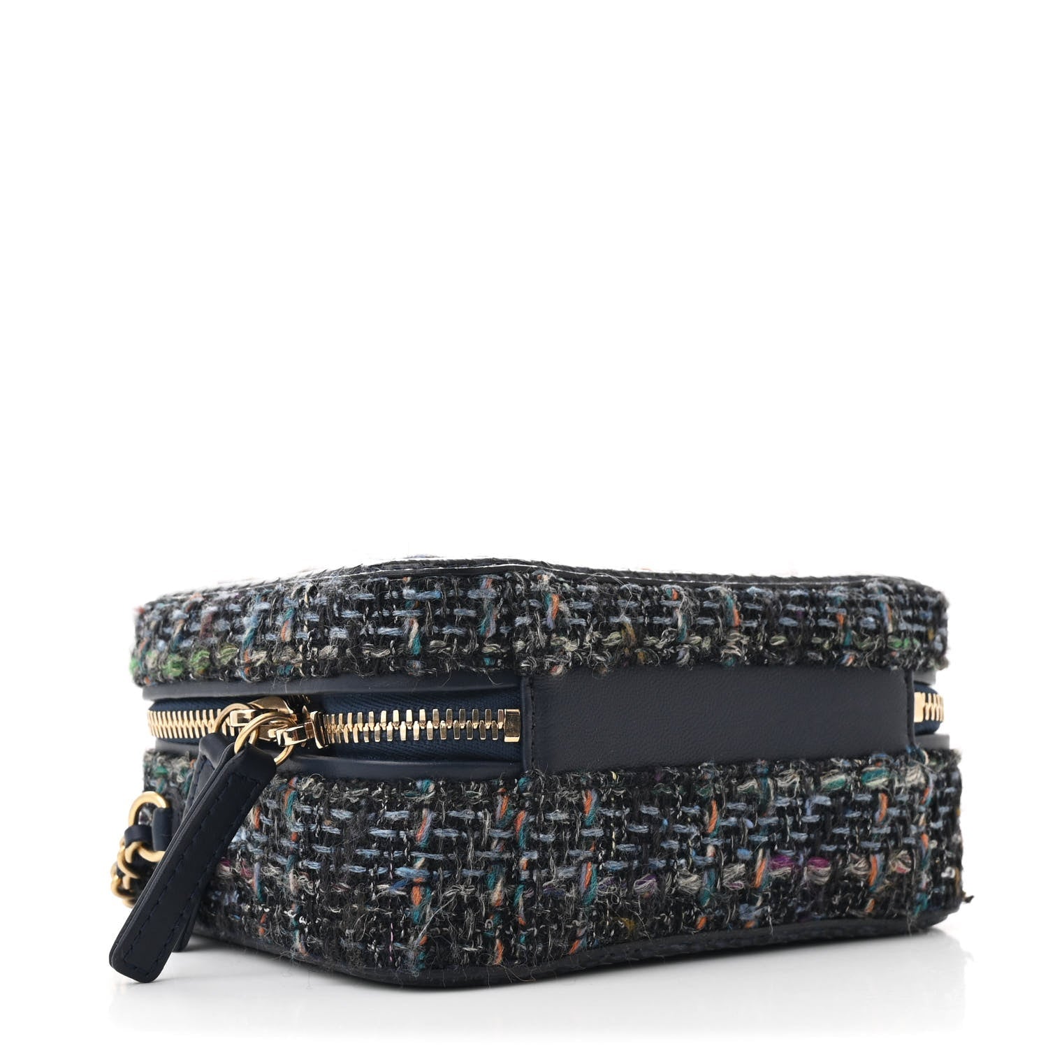 Tweed Snakeskin Quilted Small CC Filigree Vanity Case Navy Multicolor