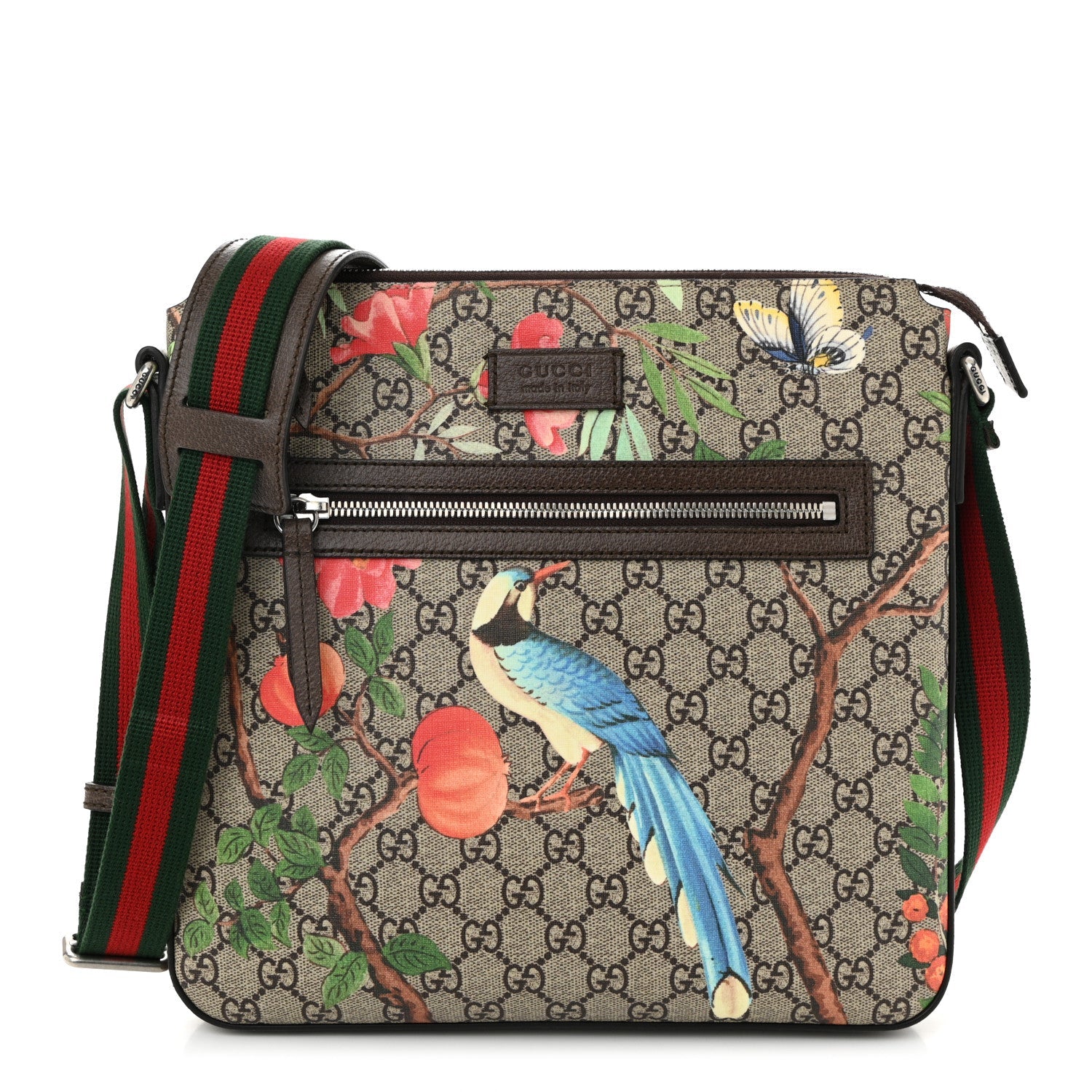 GG Supreme Monogram Tian Web Medium Flat Messenger Beige Multicolor New Acero
