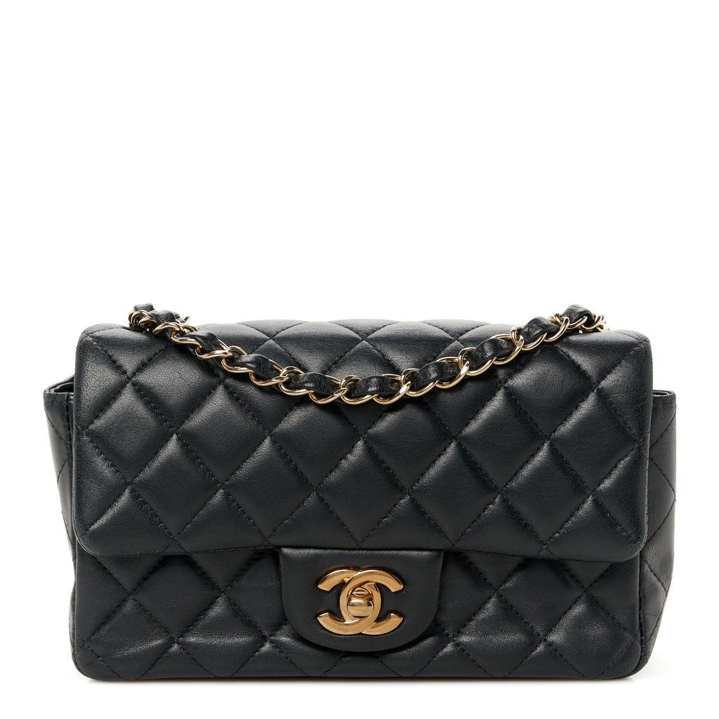 Lambskin Quilted Mini Rectangular Flap Black