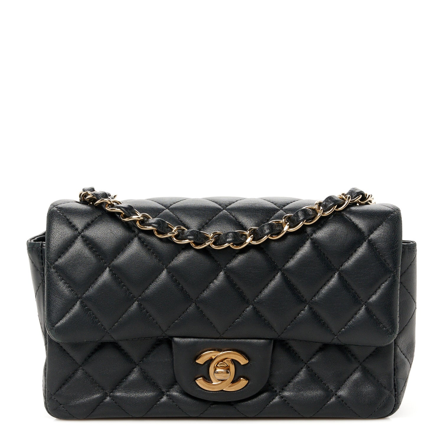 Lambskin Quilted Mini Rectangular Flap Black