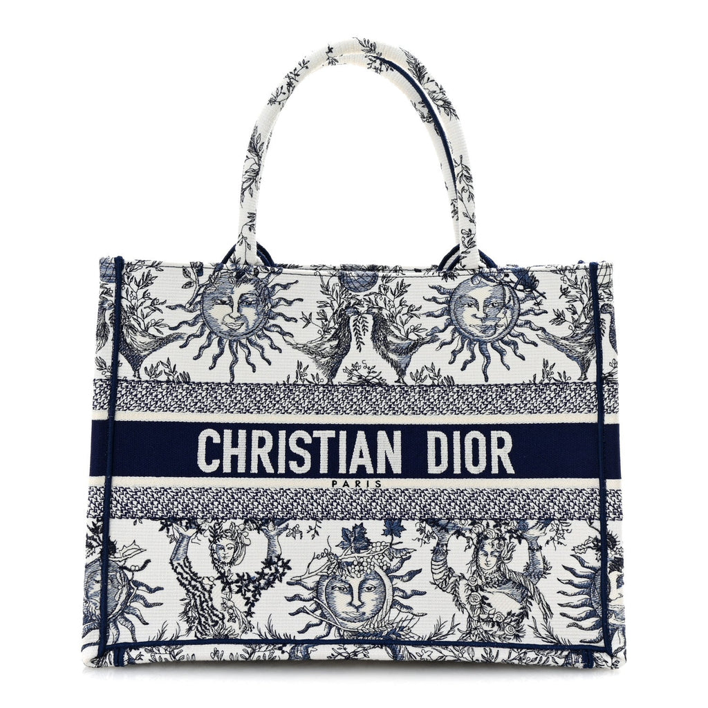 Canvas Embroidered Medium Toile De Jouy Soleil Book Tote Blue