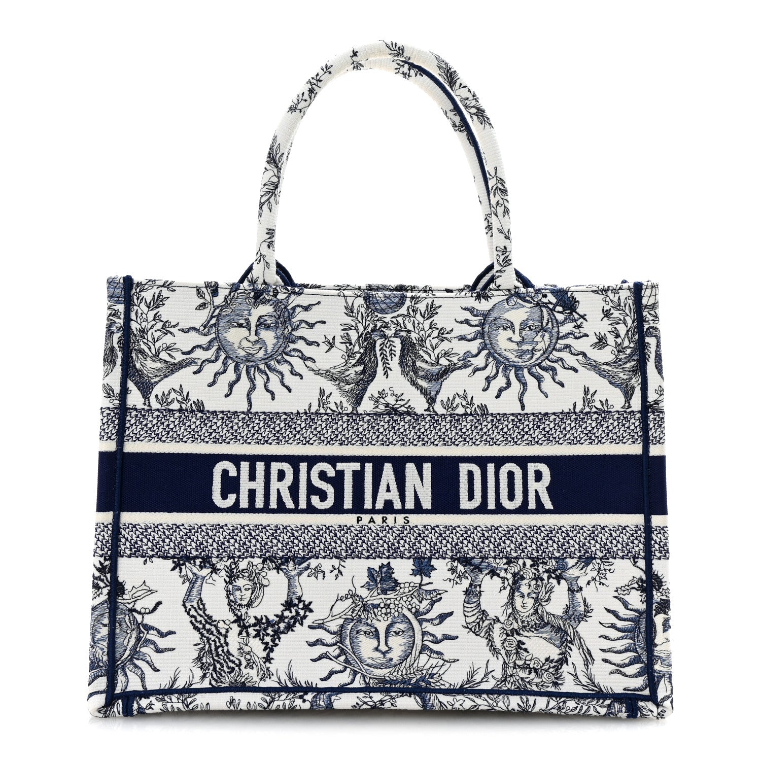 Canvas Embroidered Medium Toile De Jouy Soleil Book Tote Blue