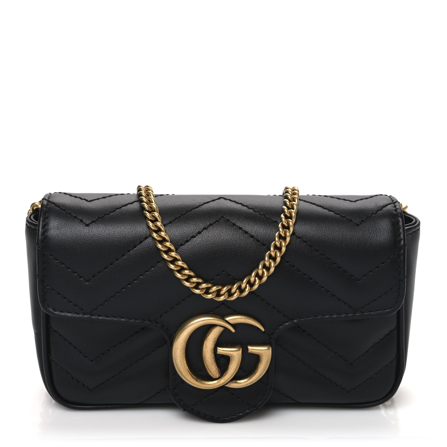 Calfskin Matelasse Super Mini GG Marmont Shoulder Bag Black