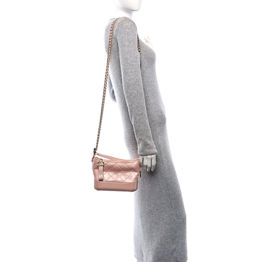Iridescent Aged Calfskin Quilted Small Gabrielle Hobo Rose