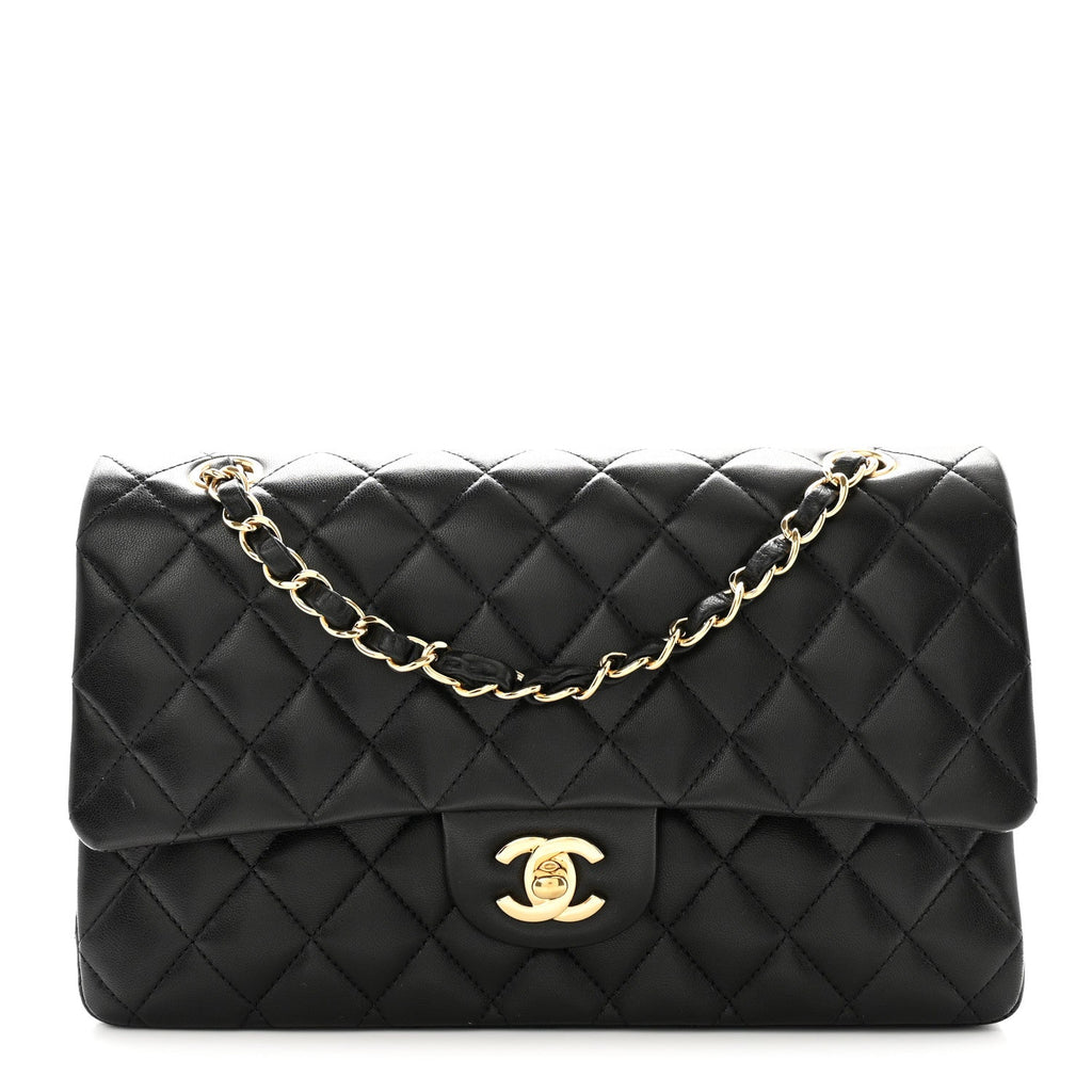 Lambskin Quilted Medium Double Flap Black