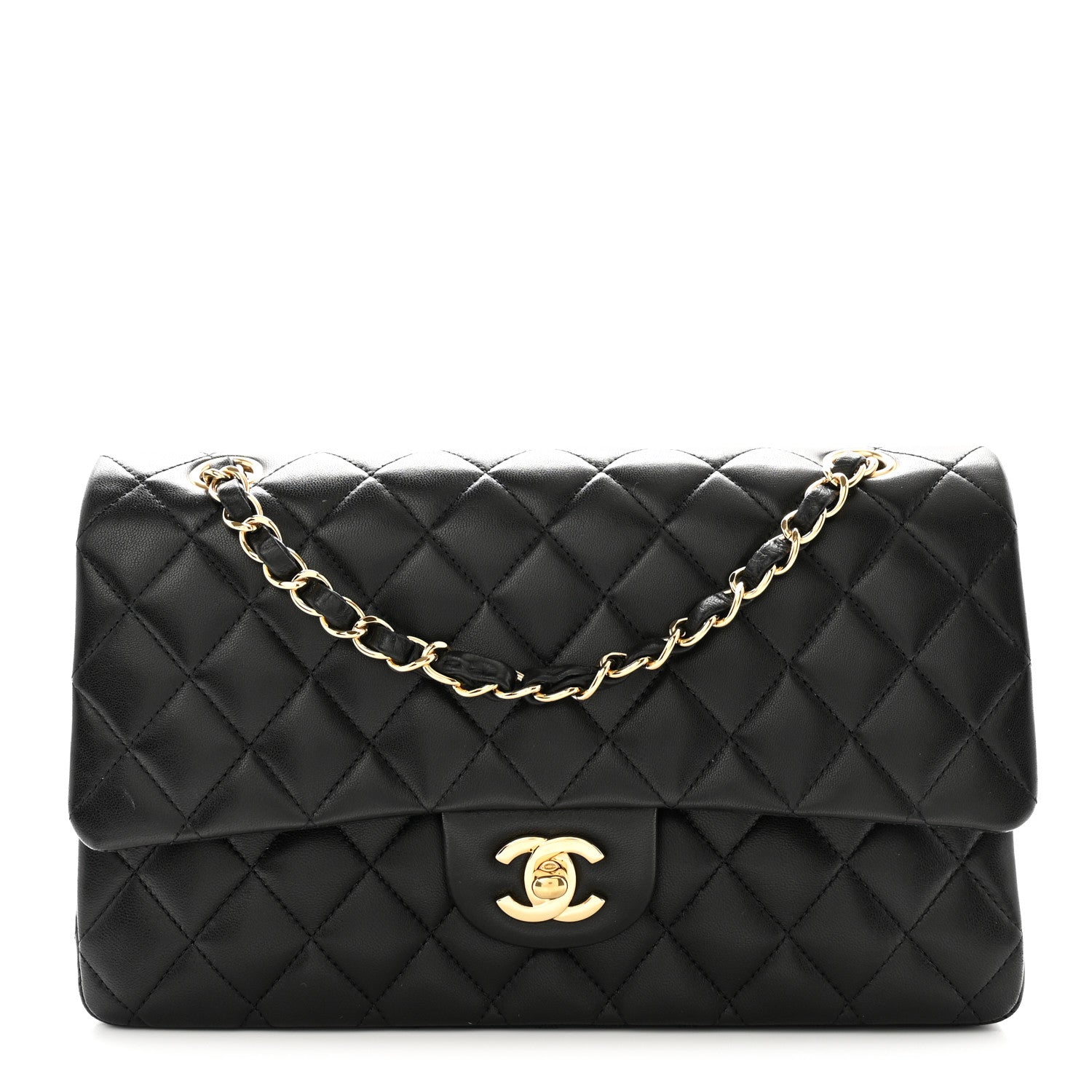 Lambskin Quilted Medium Double Flap Black