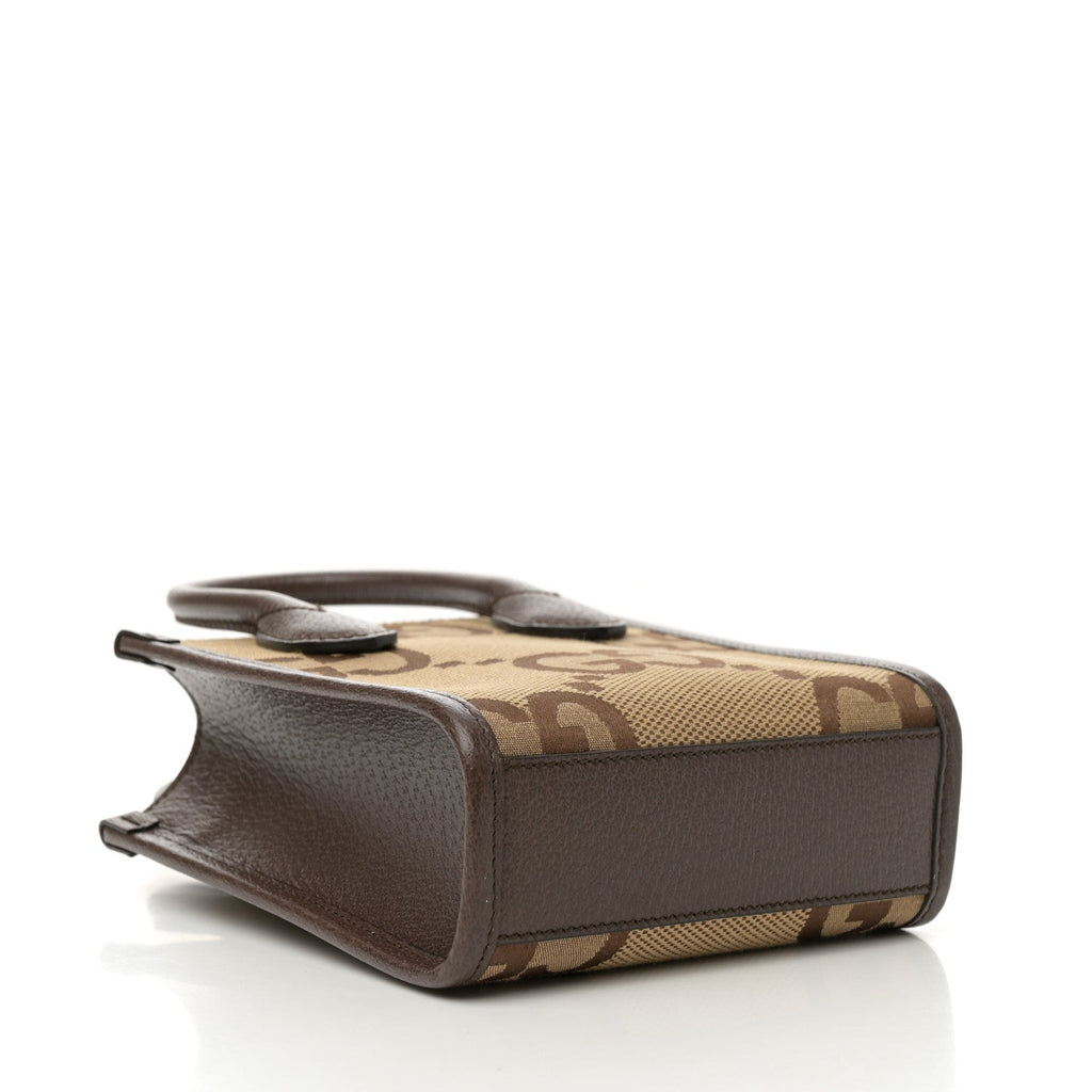 Monogram Jumbo GG Textured Dollar Calfskin Web Mini Vertical Tote Camel Ebony New Acero