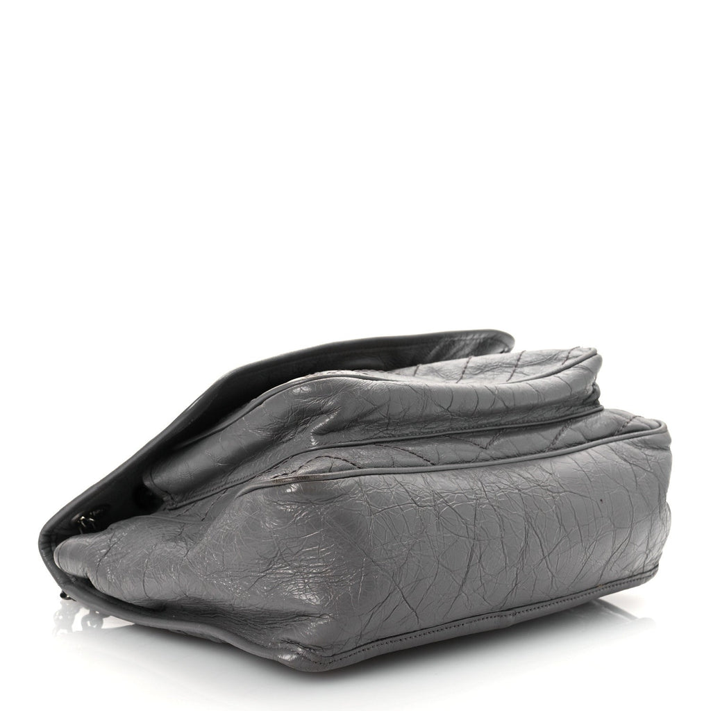 Crinkled Calfskin Matelasse Monogram Medium Niki Chain Satchel Fog