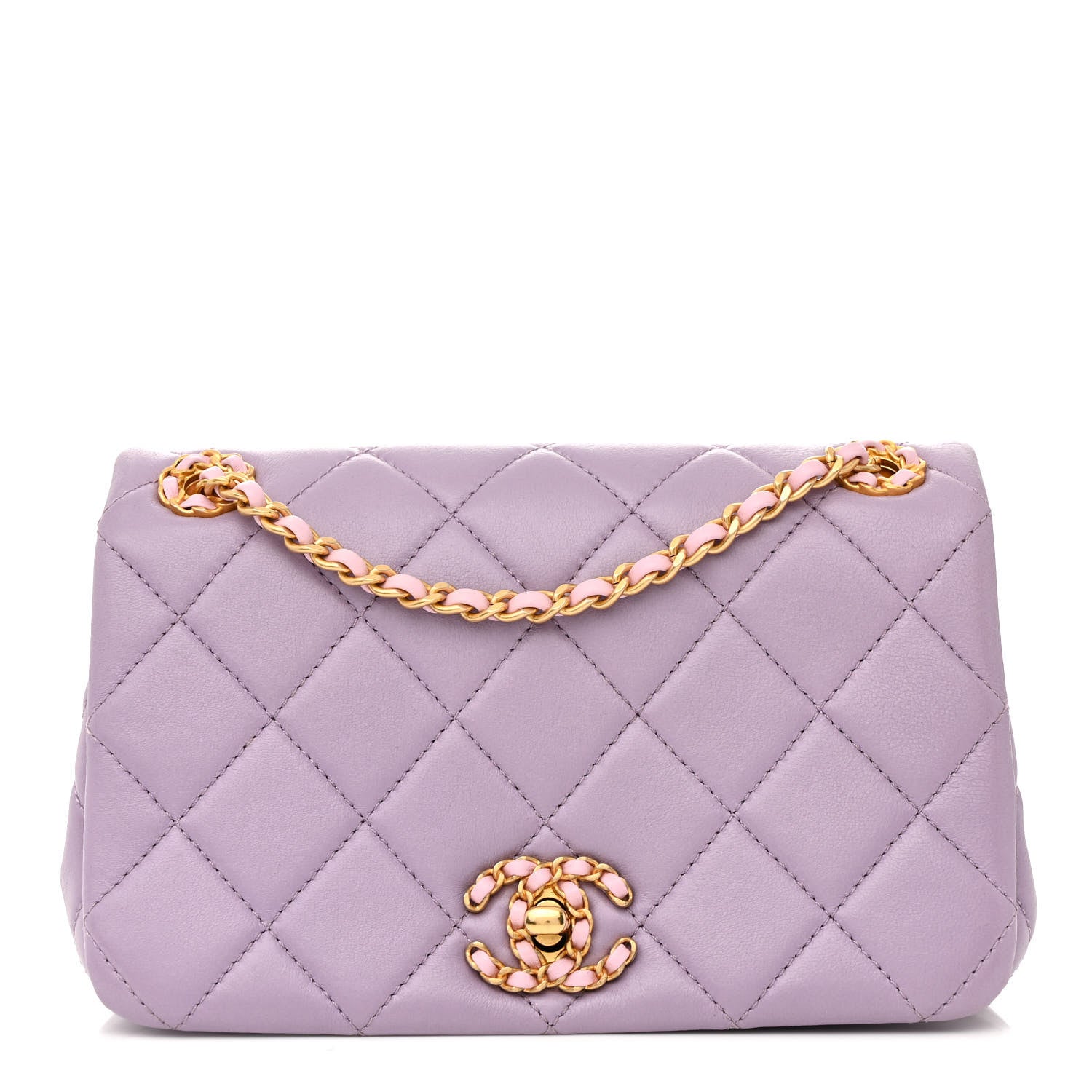 Lambskin Quilted Braided CC Small Flap Lilac