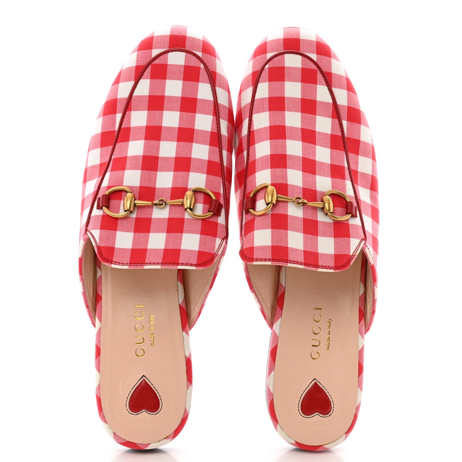 Cotton Gingham Womens Princetown Slippers 36.5 White Red