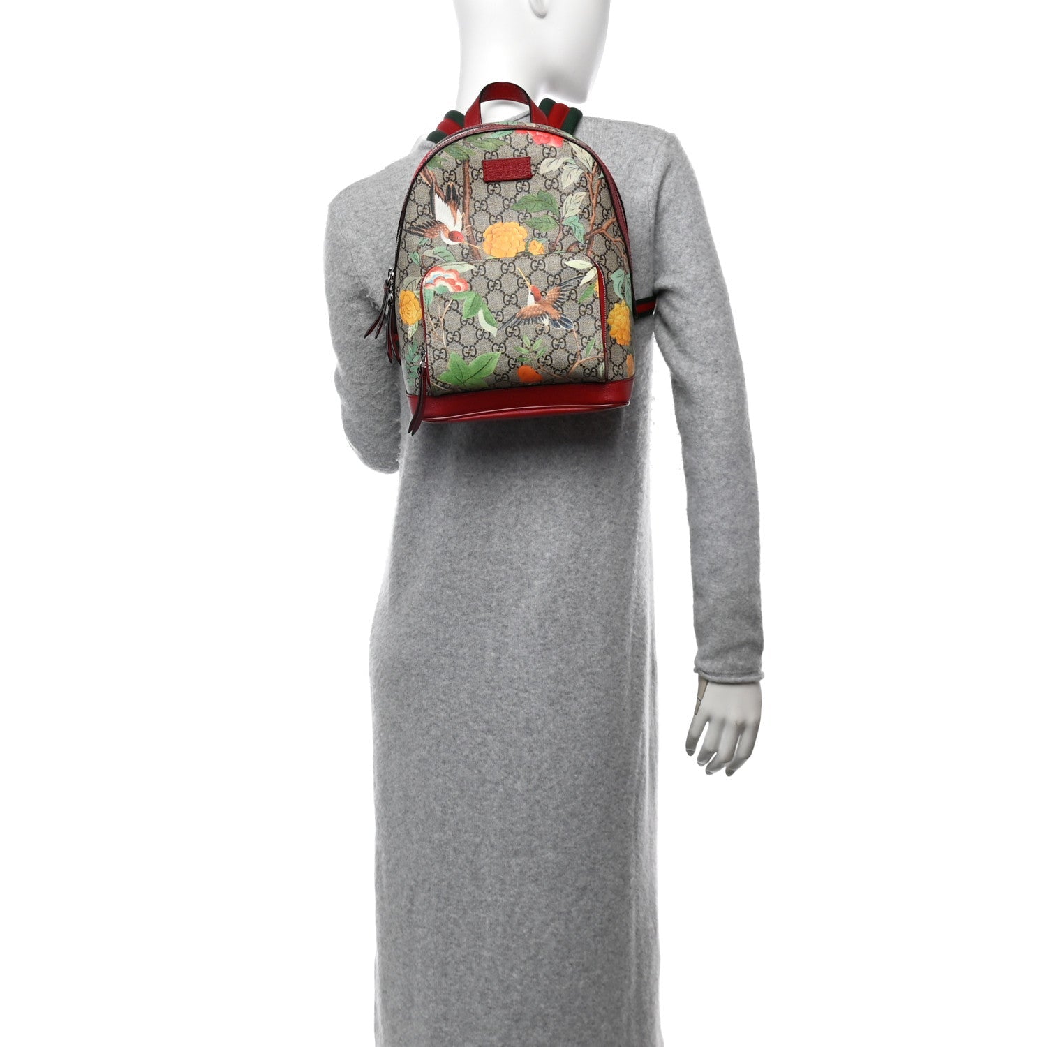 GG Supreme Monogram Tian Web Small Day Backpack Beige Multicolor Red