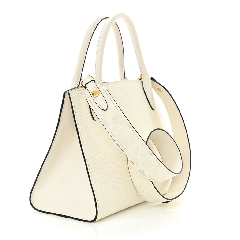 Saffiano Cuir Calfskin Small Monochrome Top Handle Tote White