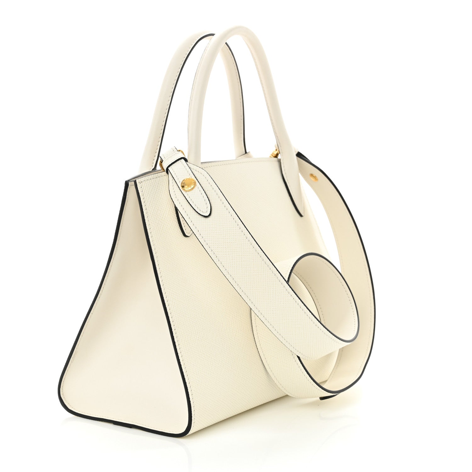 Saffiano Cuir Calfskin Small Monochrome Top Handle Tote White