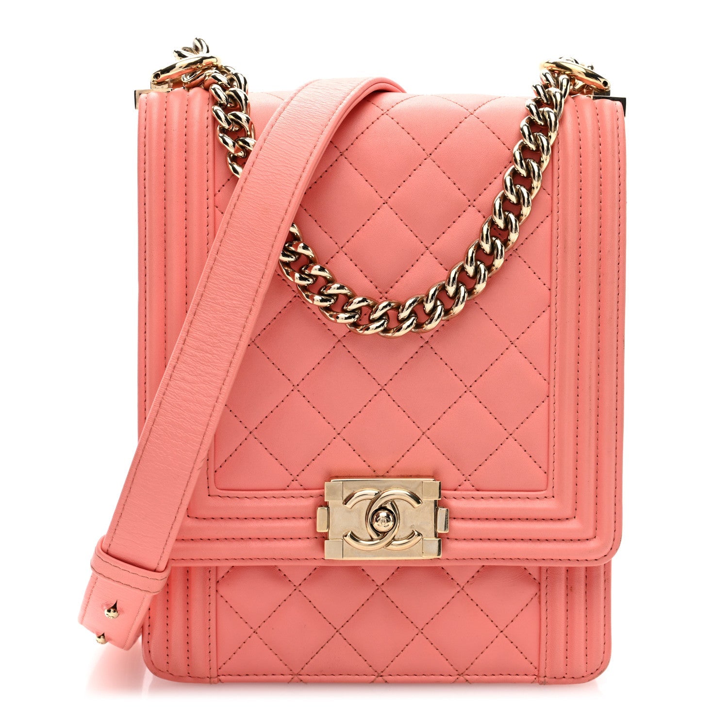 Lambskin Quilted North South Boy Flap Pink