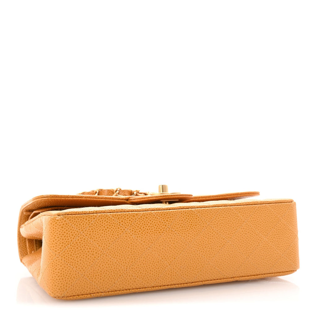 Caviar Quilted Small Double Flap Yellow