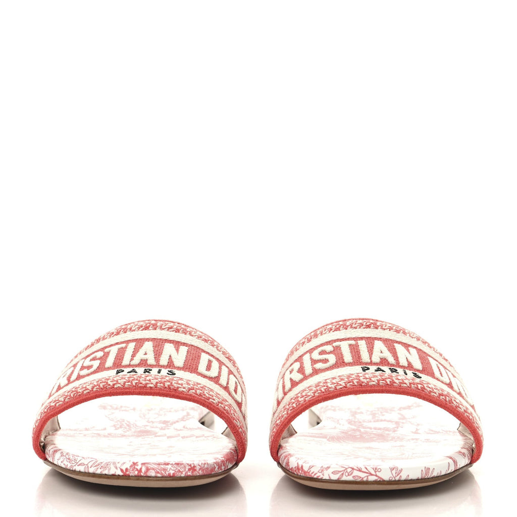 Canvas Soleil Embroidered Dway Flat Slide Sandals 38.5 Coral