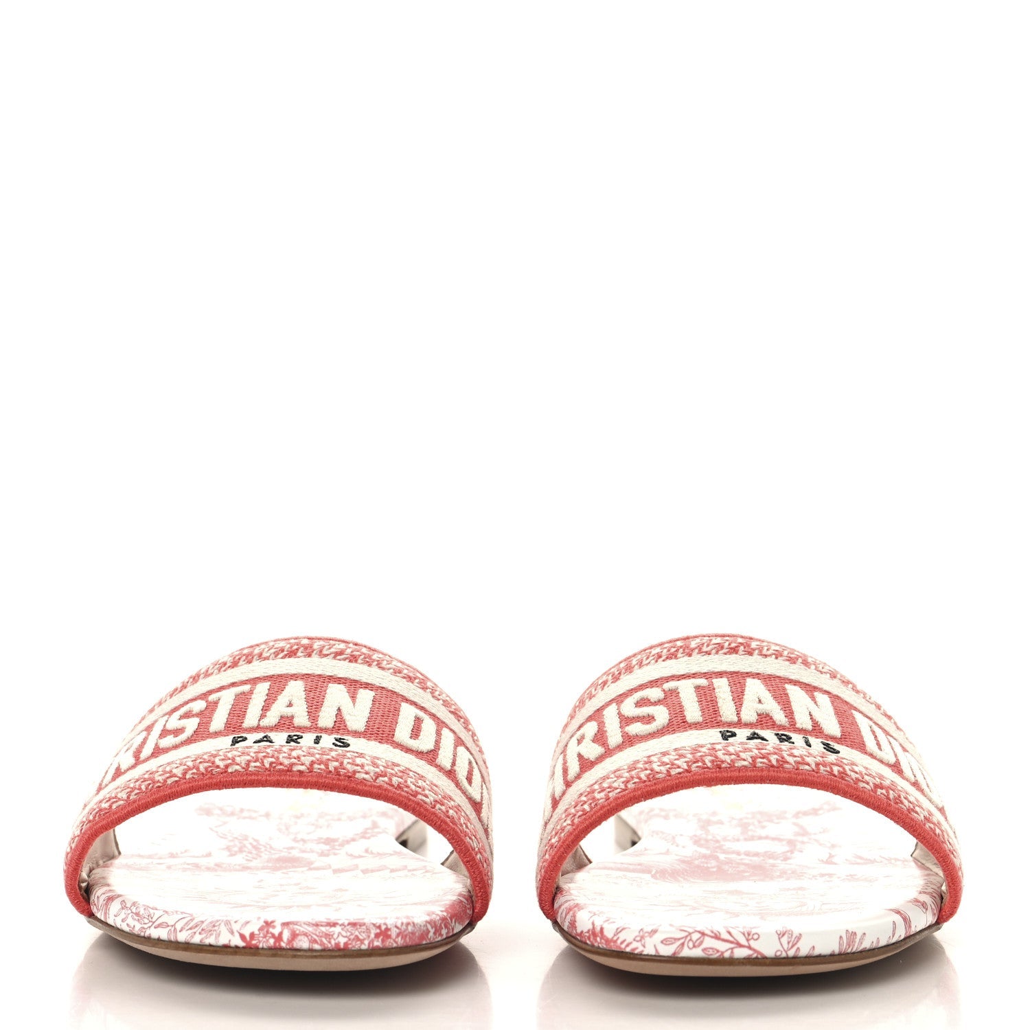 Canvas Soleil Embroidered Dway Flat Slide Sandals 38.5 Coral