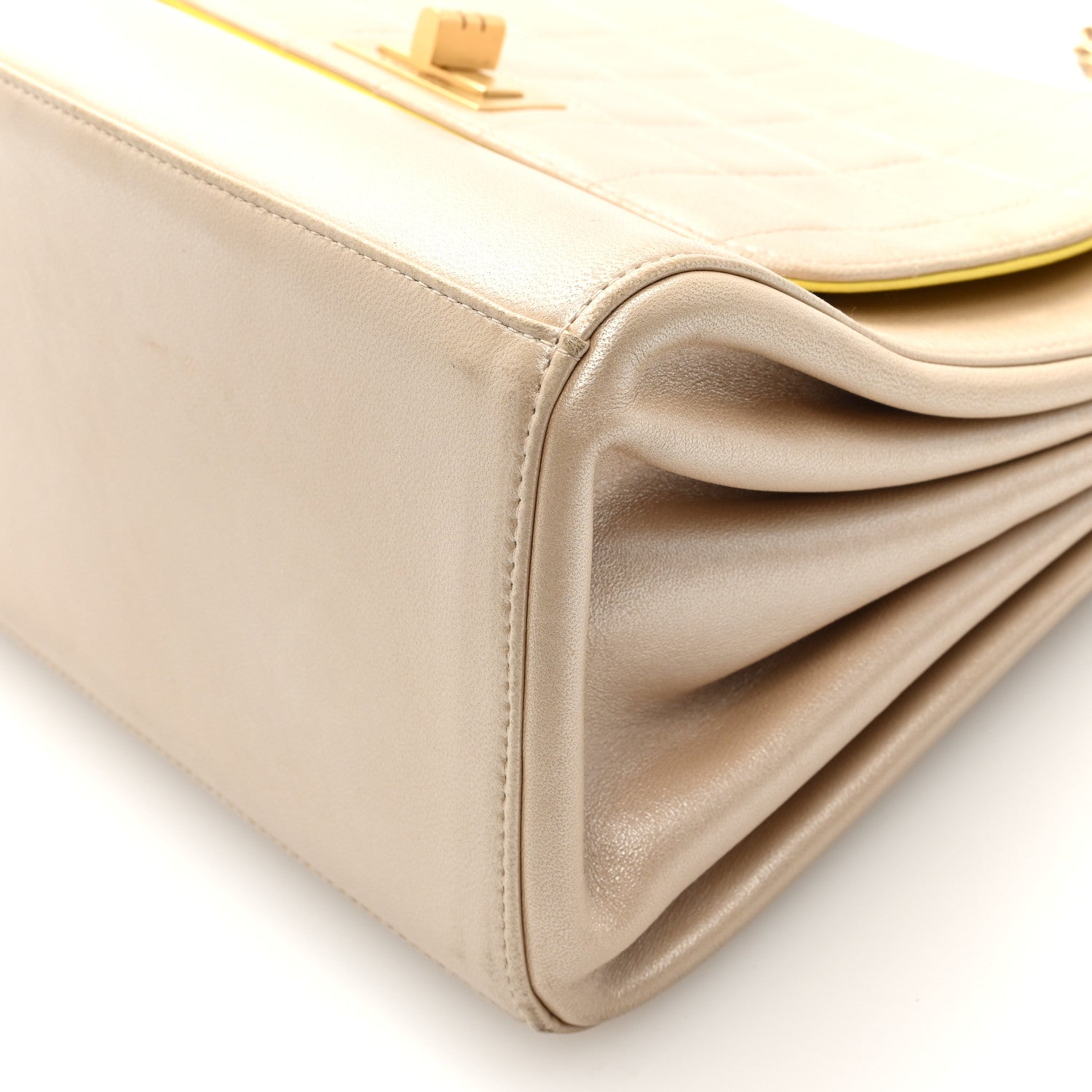 Metallic Lambskin Chocolate Bar Accordion Mademoiselle Flap Gold