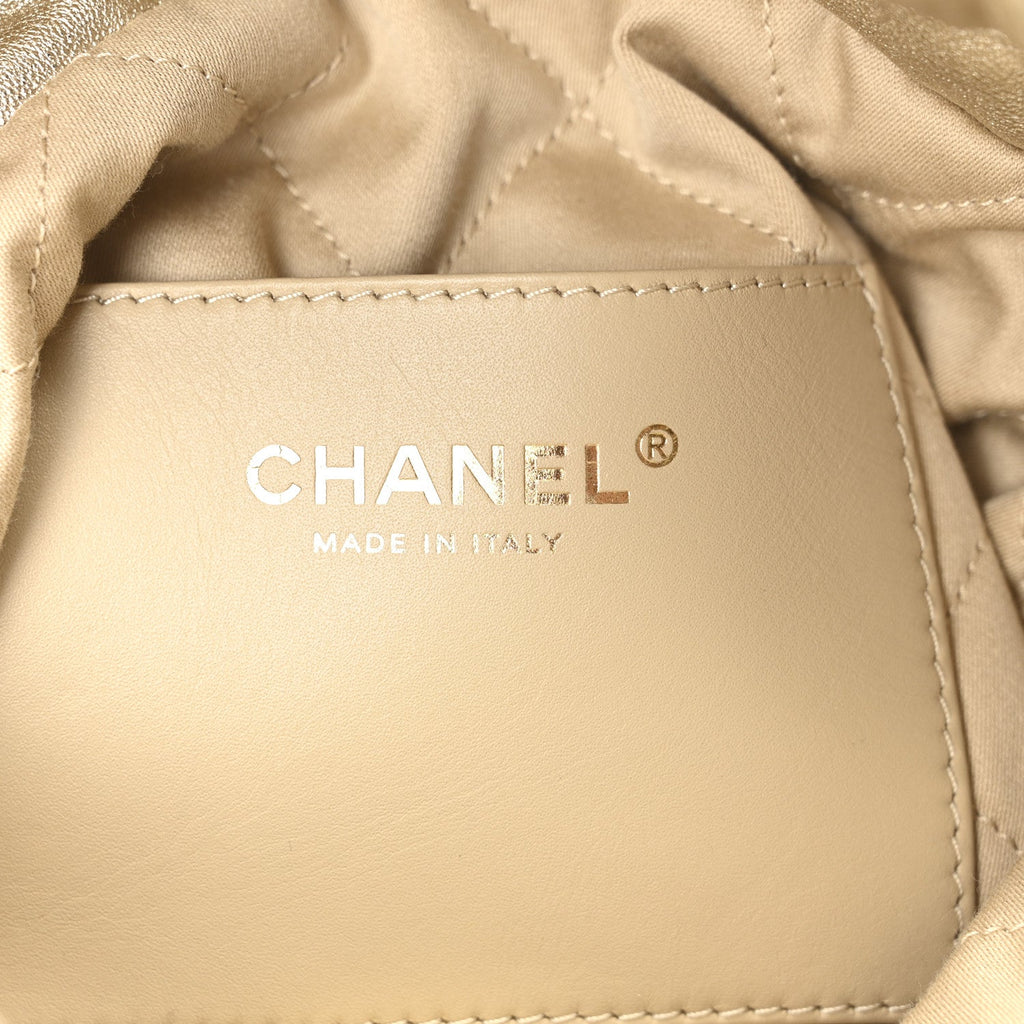Metallic Lambskin Quilted Mini Chanel 22 Golden