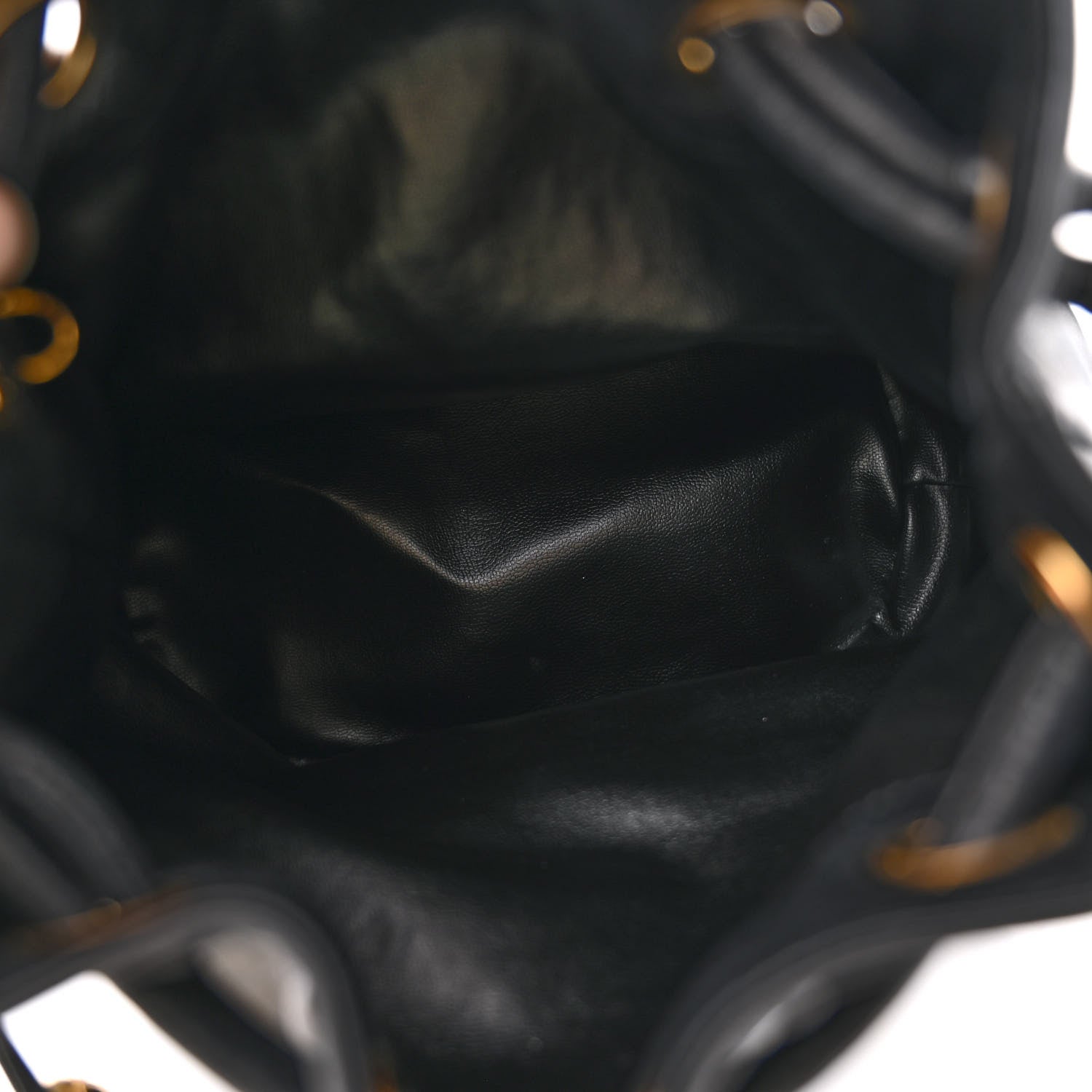 Lambskin CC Stitched Drawstring Bucket Bag Black