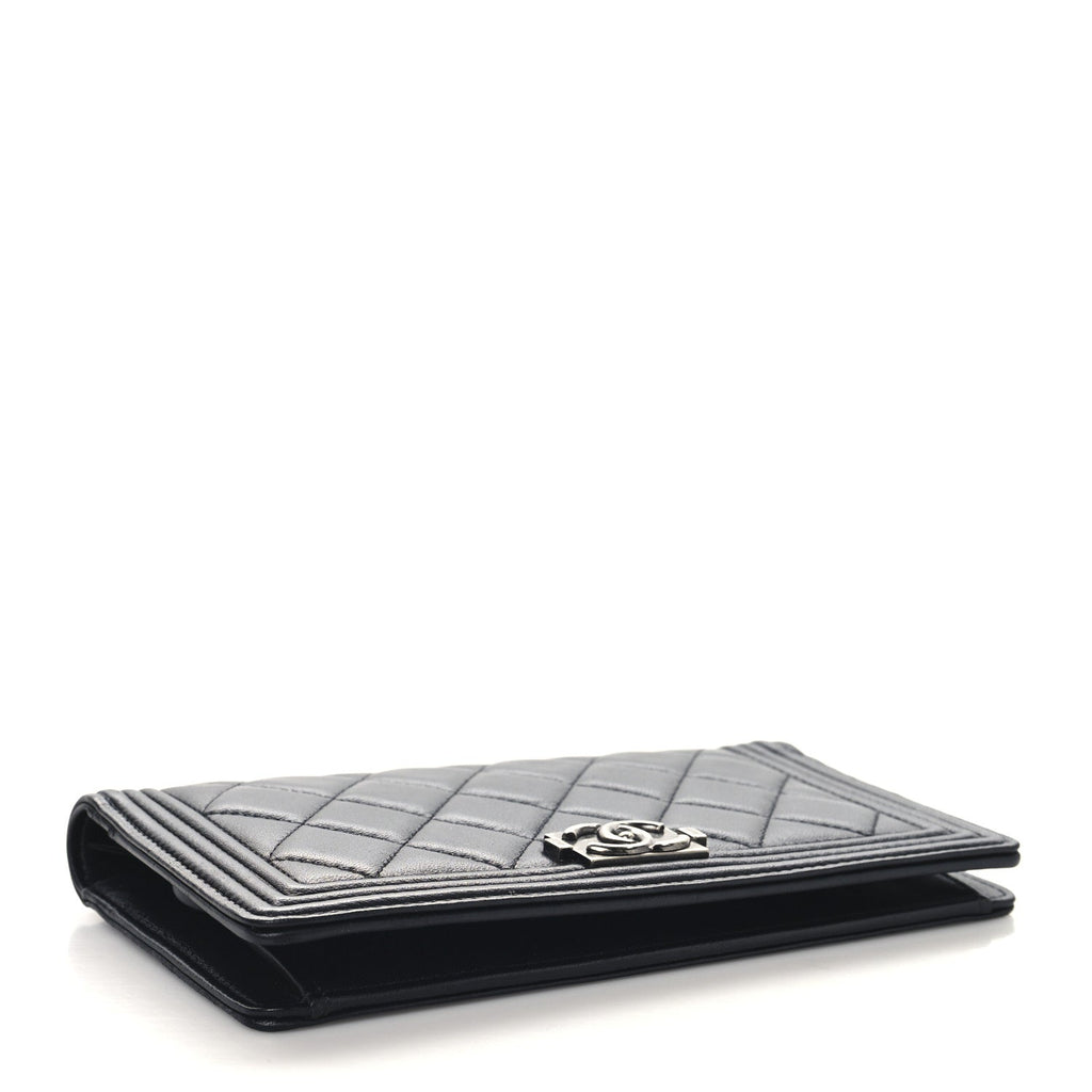 Lambskin Quilted Boy Yen Wallet Black