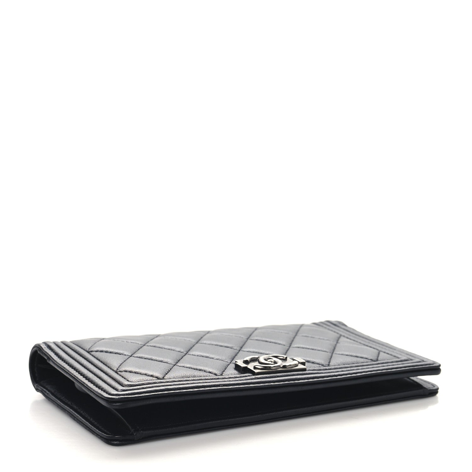 Lambskin Quilted Boy Yen Wallet Black