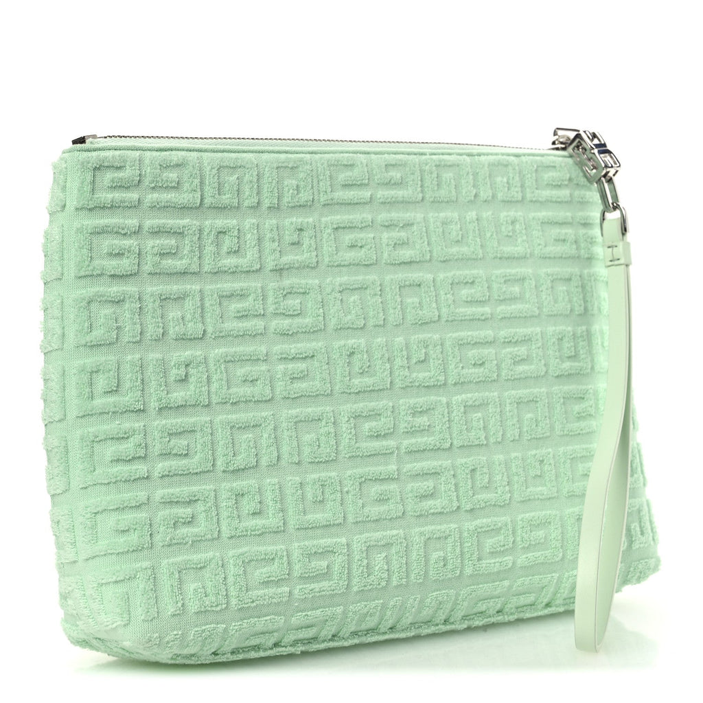 Terry Cloth Logo Zipped Pouch Aqua Green