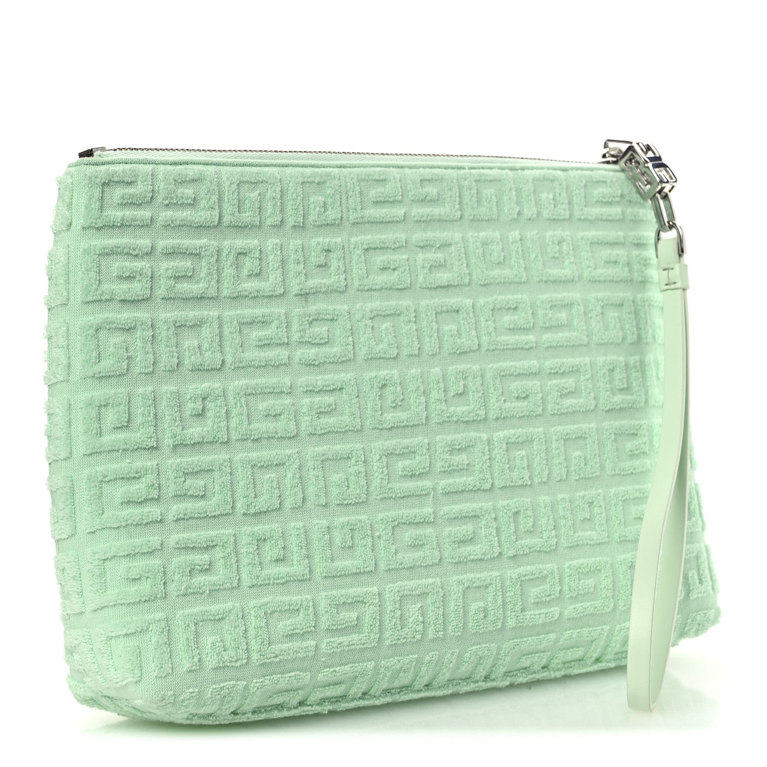 Terry Cloth Logo Zipped Pouch Aqua Green