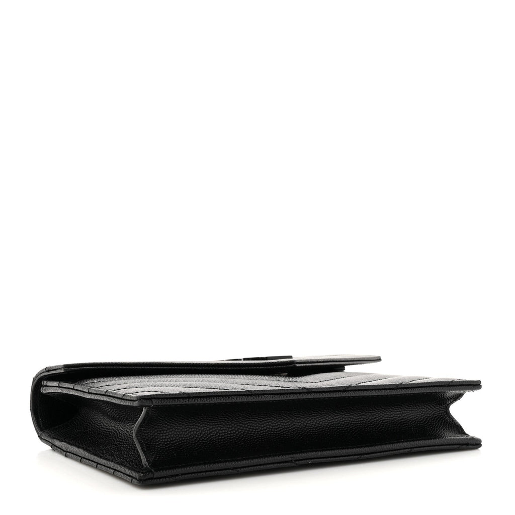 Grain De Poudre Matelasse Chevron Monogram Monochrome Envelope Chain Wallet Black