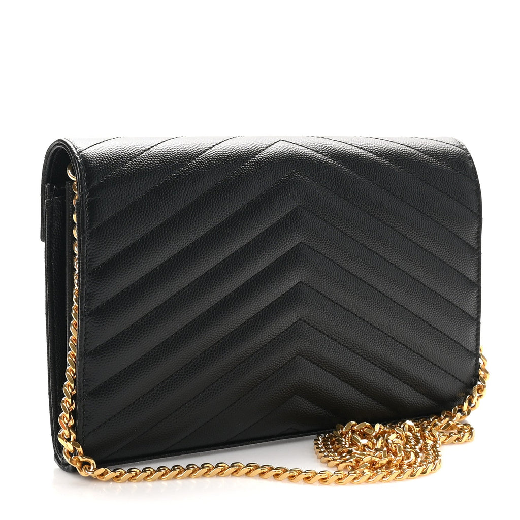 Grain De Poudre Matelasse Chevron Monogram Chain Wallet Black