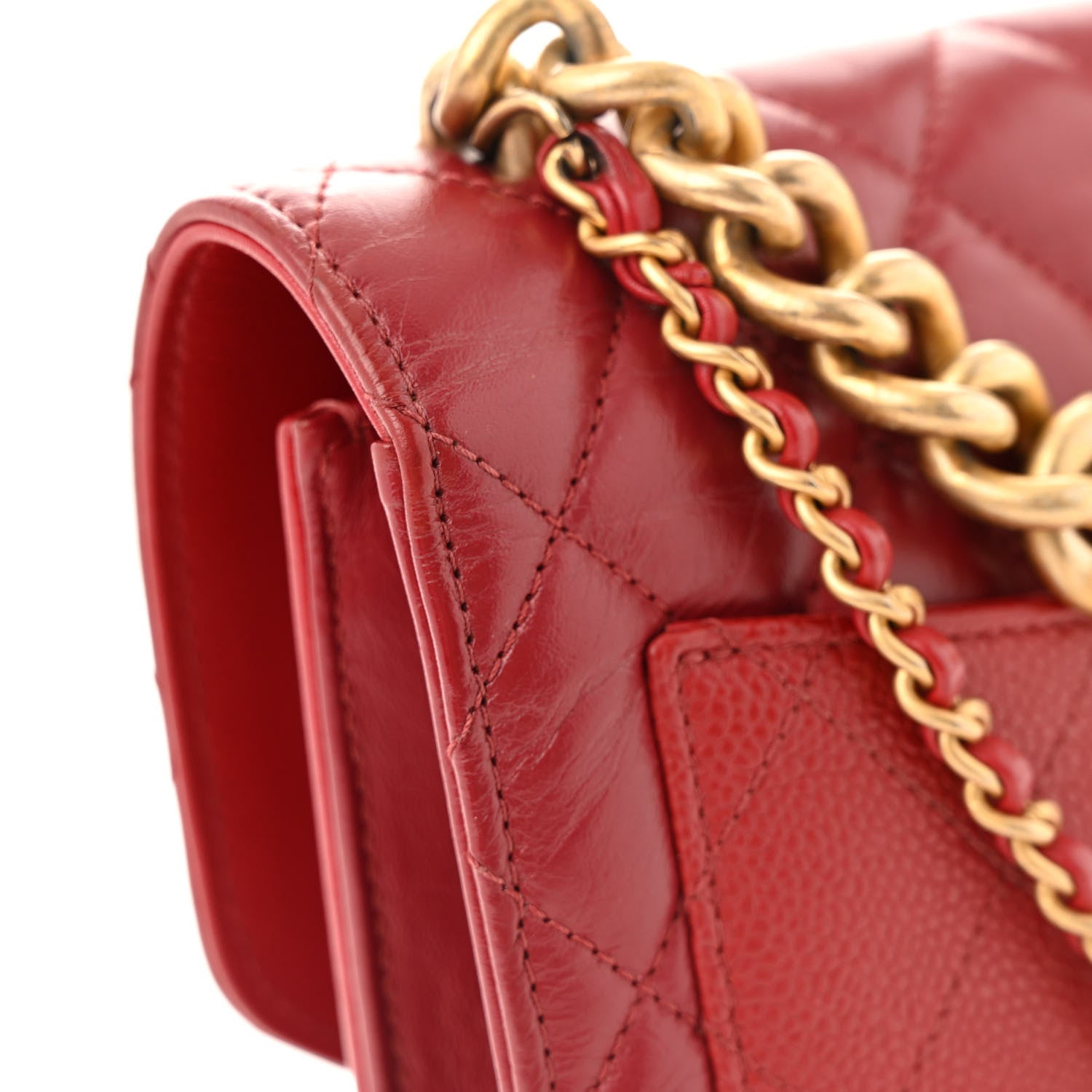 Calfskin Caviar Quilted Mini Chain Handle Flap  Red