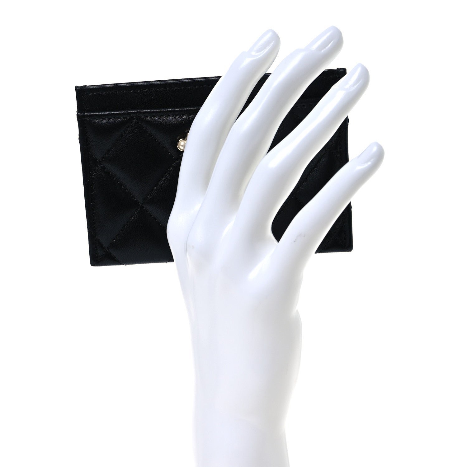 Lambskin Quilted Pearl CC Chanel  Holder Black
