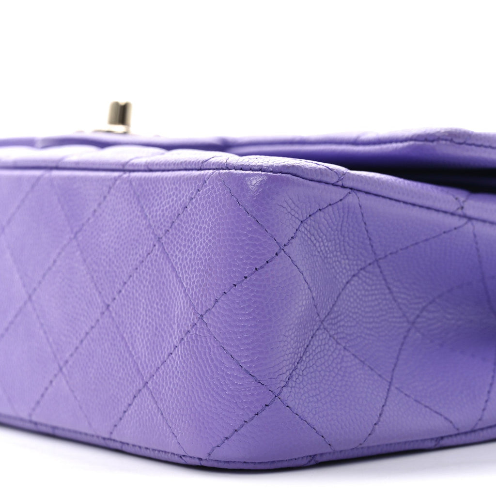 Caviar Quilted Medium Double Flap Purple